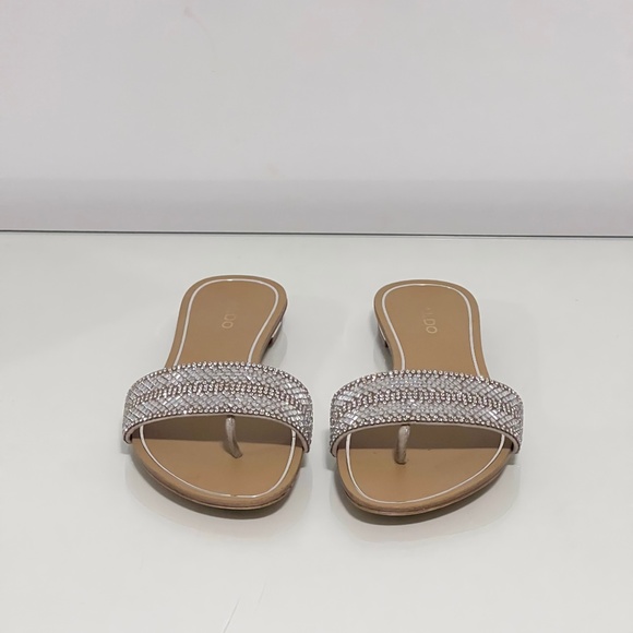 New Aldo Silver Sparkly Sequin Flat Sandals Size 6. - Picture 5 of 7